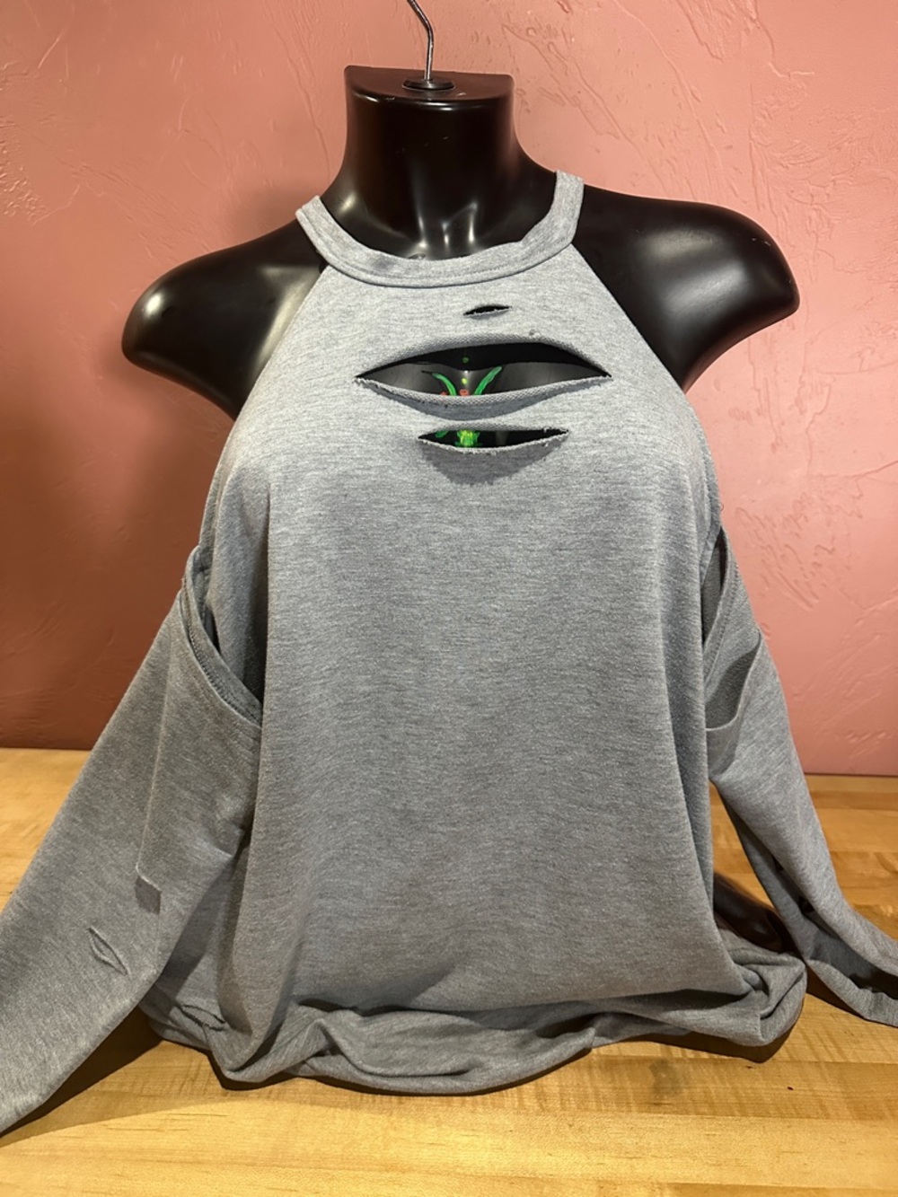 Distressed Cold-Shoulder Hoodie